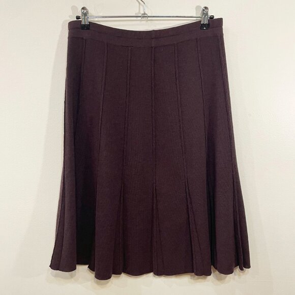 EUC Eileen Fisher 100% Wool Pleated Sweater Skirt Dark Purple Large - Picture 2 of 6